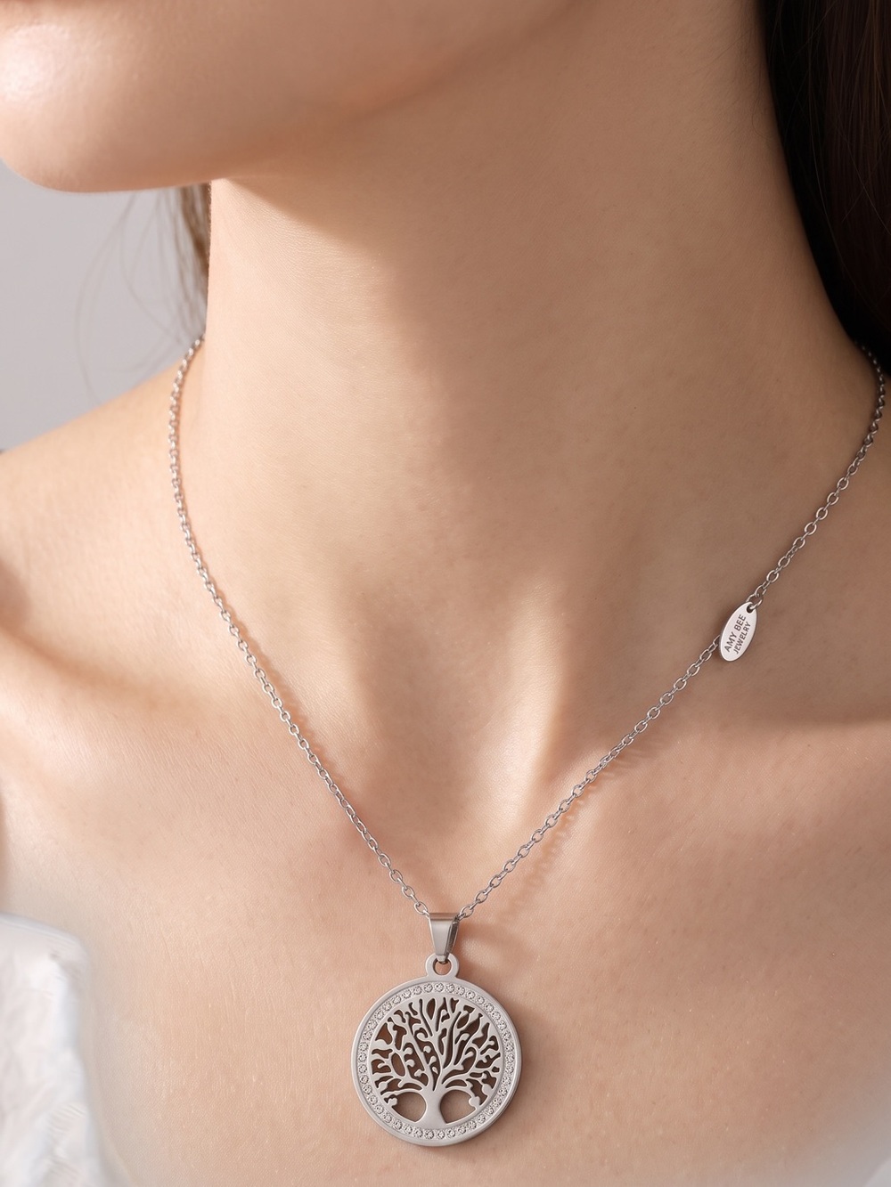 18k White Gold Plated Wishing Tree Pendant Necklace. New. - Picture 3 of 9
